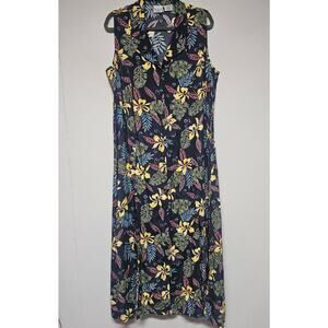 Vintage 90s Long Maxi Floral Blue Yellow Red Tropical Print Dress Size 16W